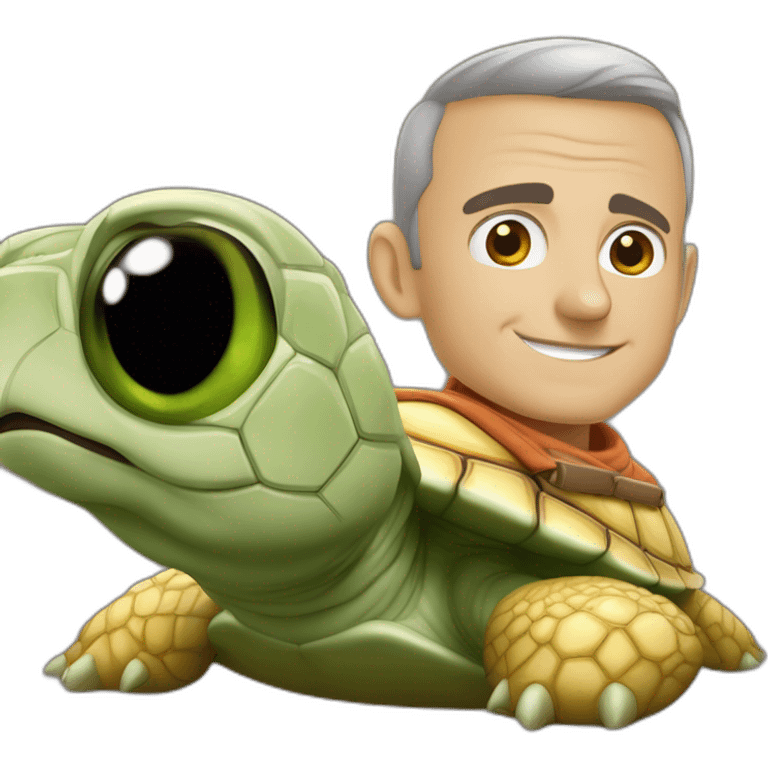 Éric zemur sur une tortue avec des yeux qui lance des lazer emoji