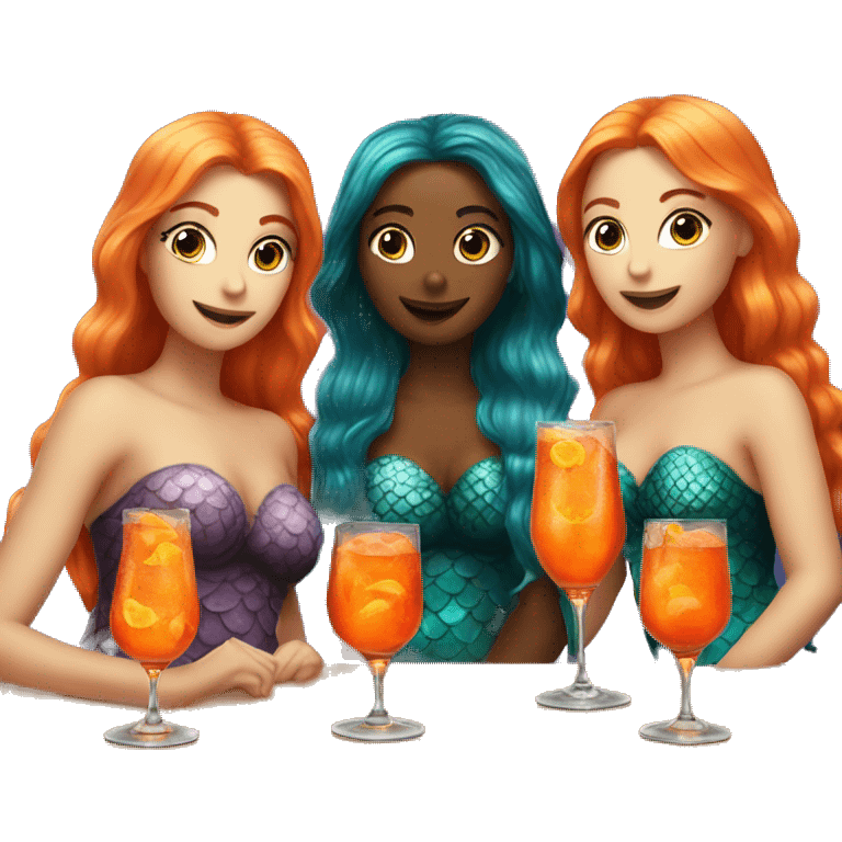 Three mermaids drinking aperol emoji