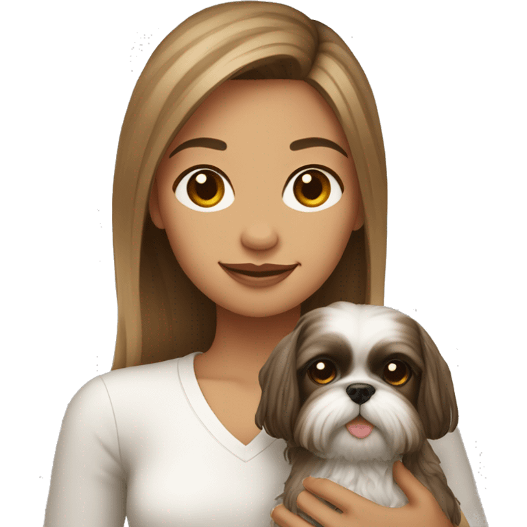 Young woman with a shih tzu in her arms long hair emoji