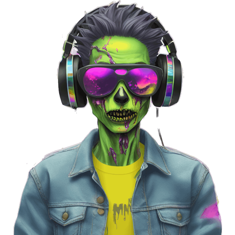 .Zombie_ Vaporwave black holographic dj oilslick zombie unicorn yellow caution tape emoji