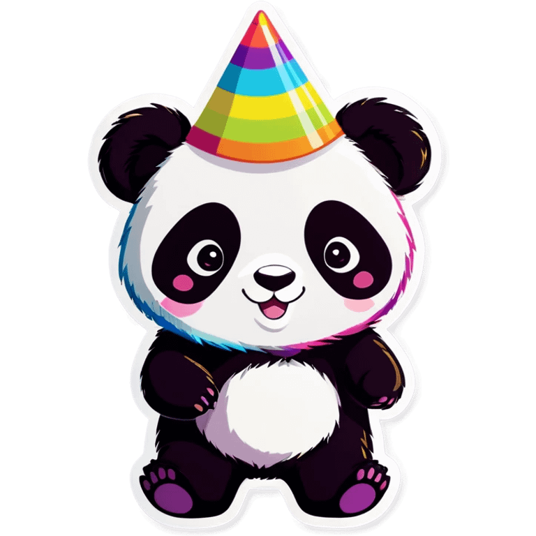 a rainbow coloured panda bear with a party hat emoji