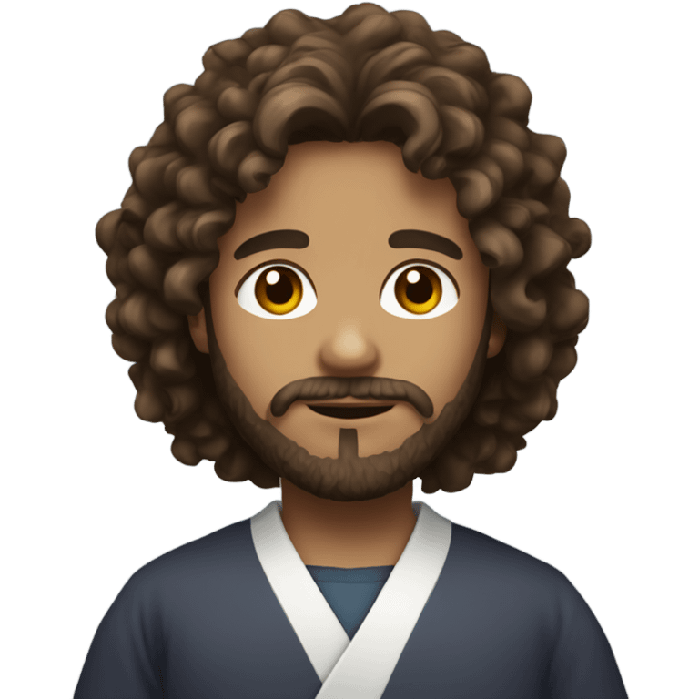 young sensei with brown long curly hair and beard emoji