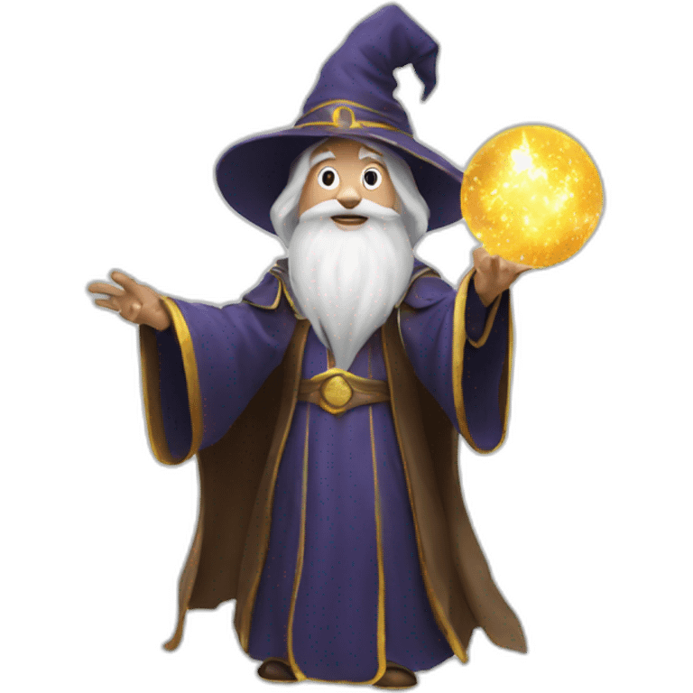 wizard doing magic with a festher emoji