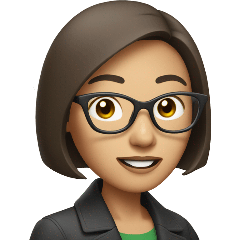 Asian woman with short brown hair wearing glasses talking into a microphone emoji