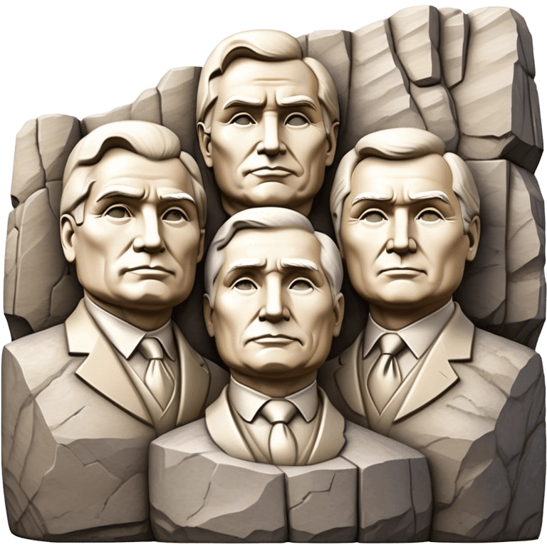 Cinematic Realistic Mount Rushmore Landmark Emoji, featuring the carved faces of four U.S. presidents, etched into the granite mountainside with dramatic lighting accentuating the rock textures. emoji