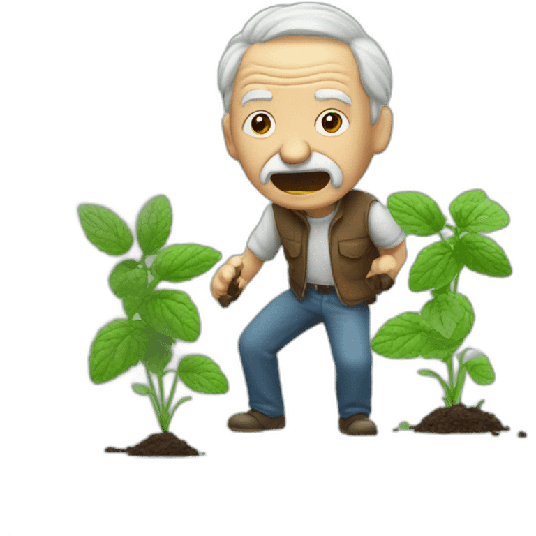 old man attacked by mint plant emoji