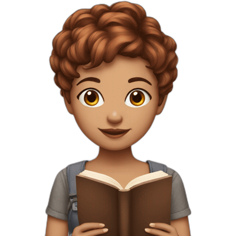 girl brown pixie  hair with book emoji