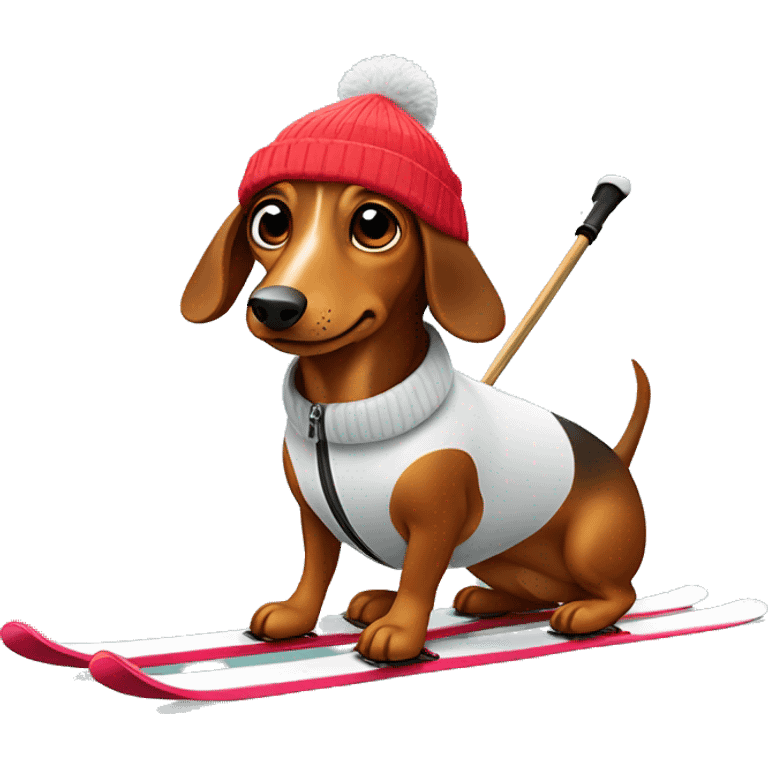 Daschund skiing with ski cap on emoji