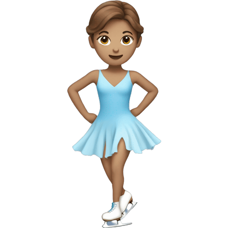 Ice skater, skating wearing a blue dress with brown hair emoji