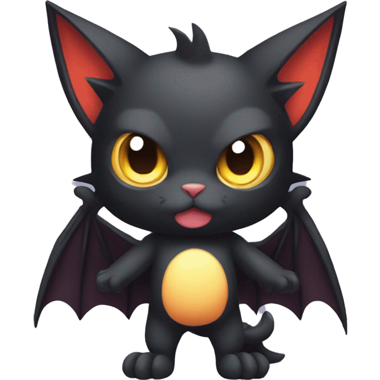 Black Edgy Kawaii Punk-Gothic Bat-winged Litten-Bat-cat-Fakemon full body emoji