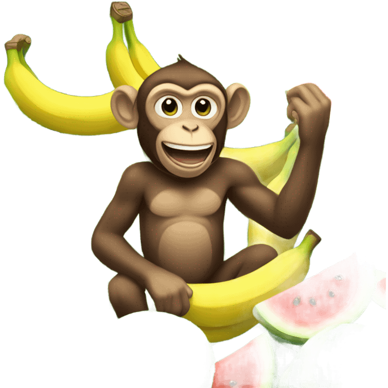 Monkey picking bananas with watermelons emoji