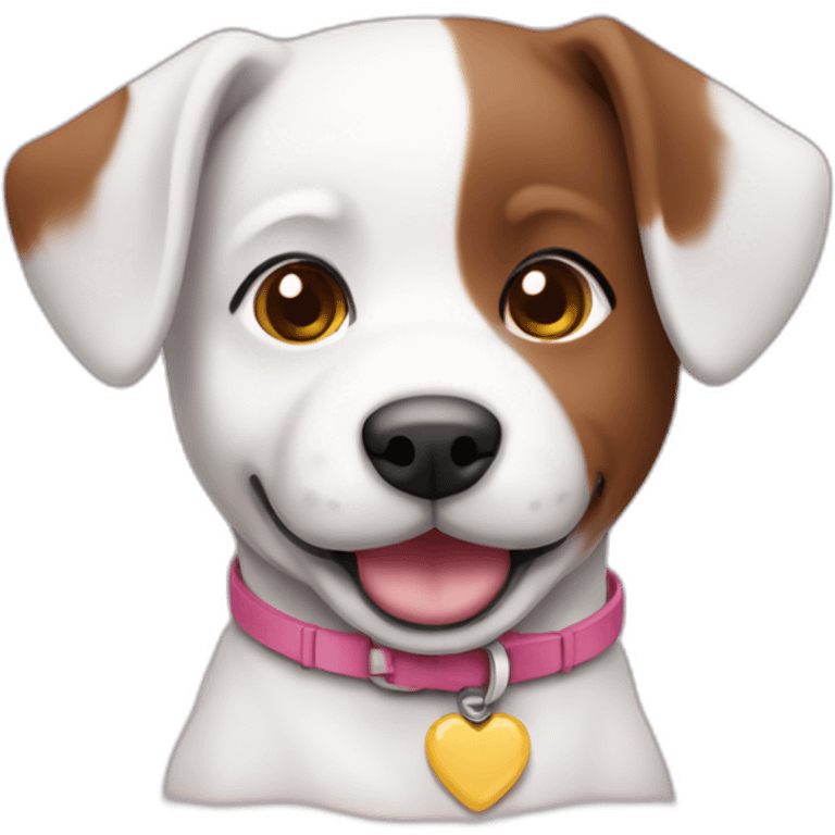 Um pequeno cachorro, branco e marrom, com uma coleira rosa. emoji