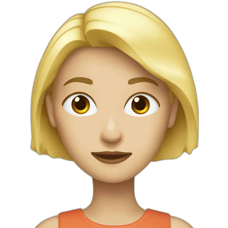 a blond woman with a lupe emoji