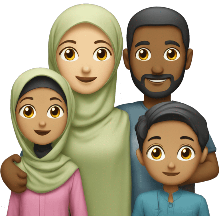 Hijabi woman with a husband and children  emoji