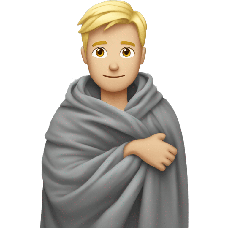 blonde guy snuggled up in cozy grey blanket emoji