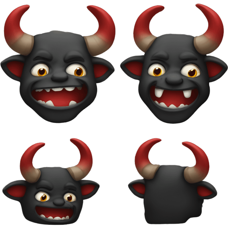 Minotaur in black and red colors in the style of a creepy laughing emoji. emoji