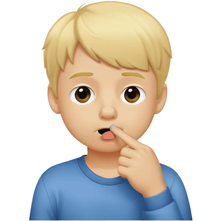 blond headed boy picking his nose with single fingure emoji