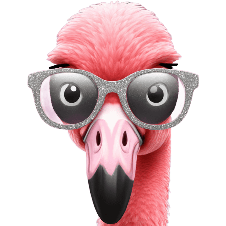 Flamingo with a silver glittery glasses emoji