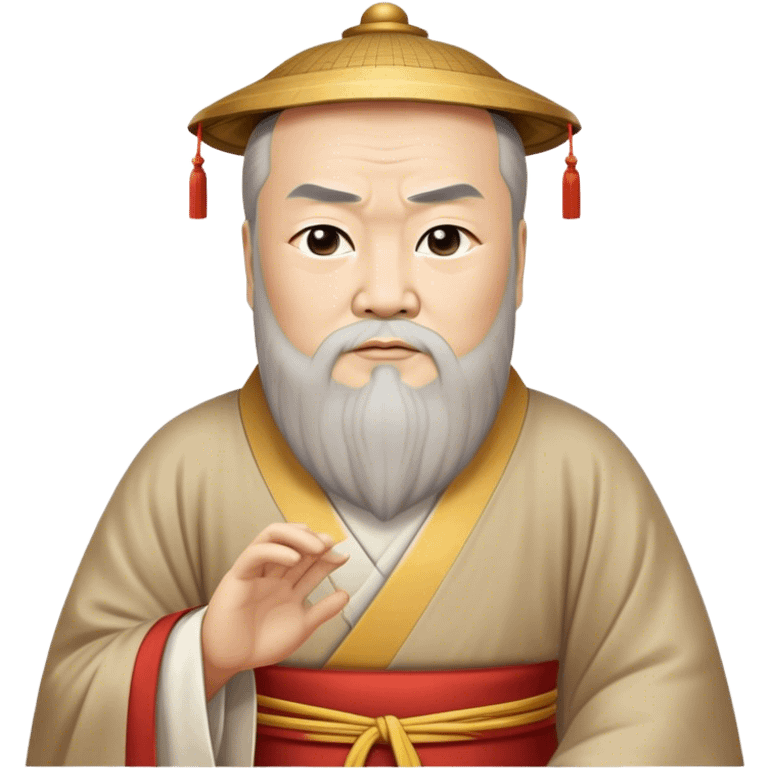 Cinematic Realistic Confucius Portrait Emoji, depicted as a wise ancient philosopher in traditional robes with a serene, contemplative expression, rendered with soft timeless textures and harmonious natural lighting that captures his enduring wisdom. emoji