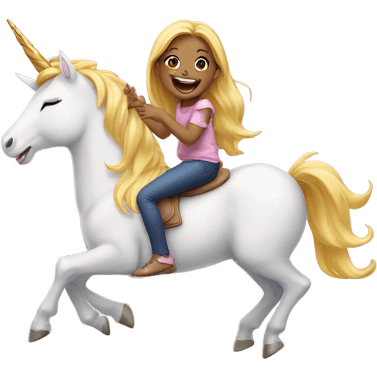 Cute girl laughing on a unicorn emoji