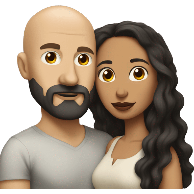 White Man bald with dark beard kissing short Mexican woman with long dark wavy hair emoji