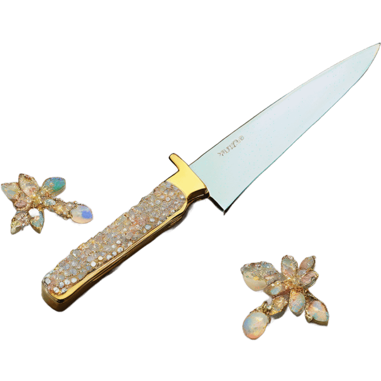 opal crystal rhinestone handle gold knife emoji