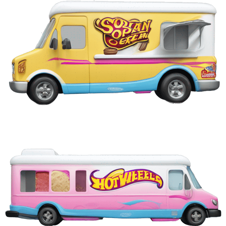 Side view hot wheels sporty 20 foot long banana split Ice Cream step van  emoji