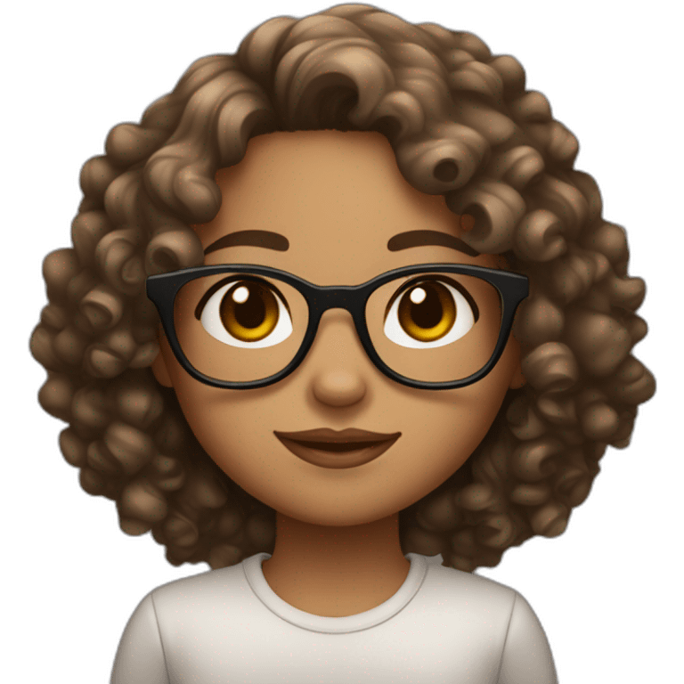 Cute light brown skin girl with curly dark hair and glasses emoji