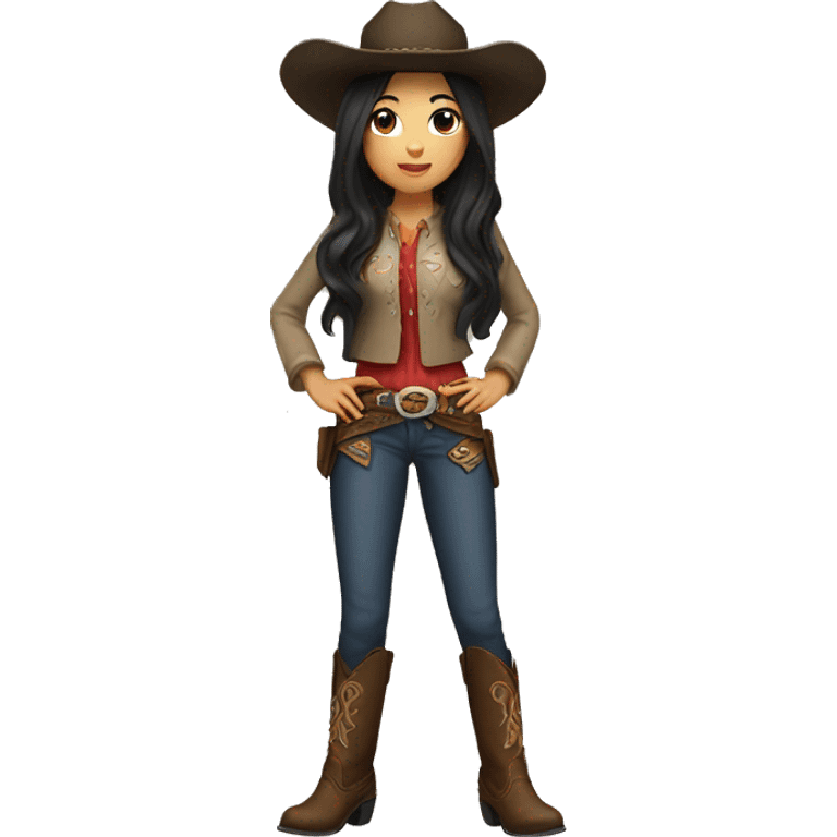 Asian girl with long dark hair wearing western attire and cowboy boots  emoji