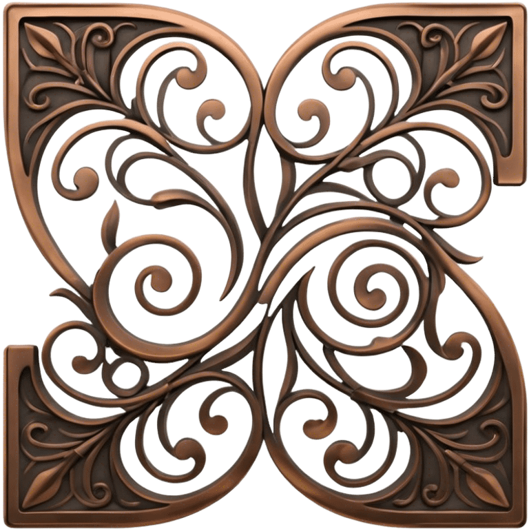 Forged metal icon, intricate wrought iron bas-relief with delicate patterns, swirling shapes, textured metal surface, blacksmithing tools nearby, minimalistic style, clean lines, transparent background. emoji