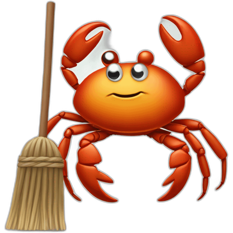 mascot crab Ferris with broom cleaning rust emoji