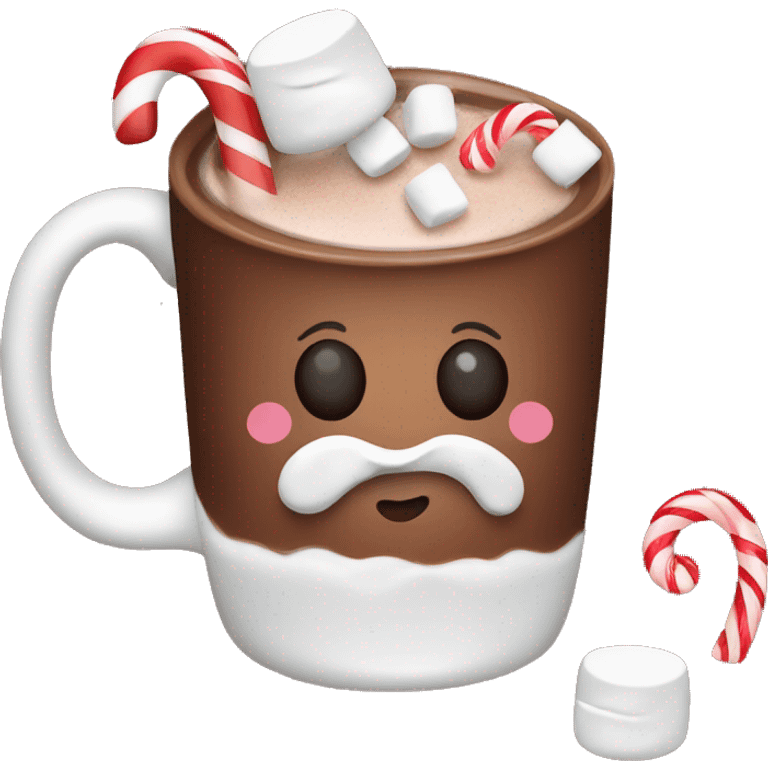 hot chocolate with marshmallows and candy cane emoji