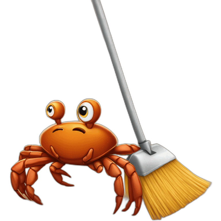 Rust mascot crab Ferris with broom cleaning rust emoji