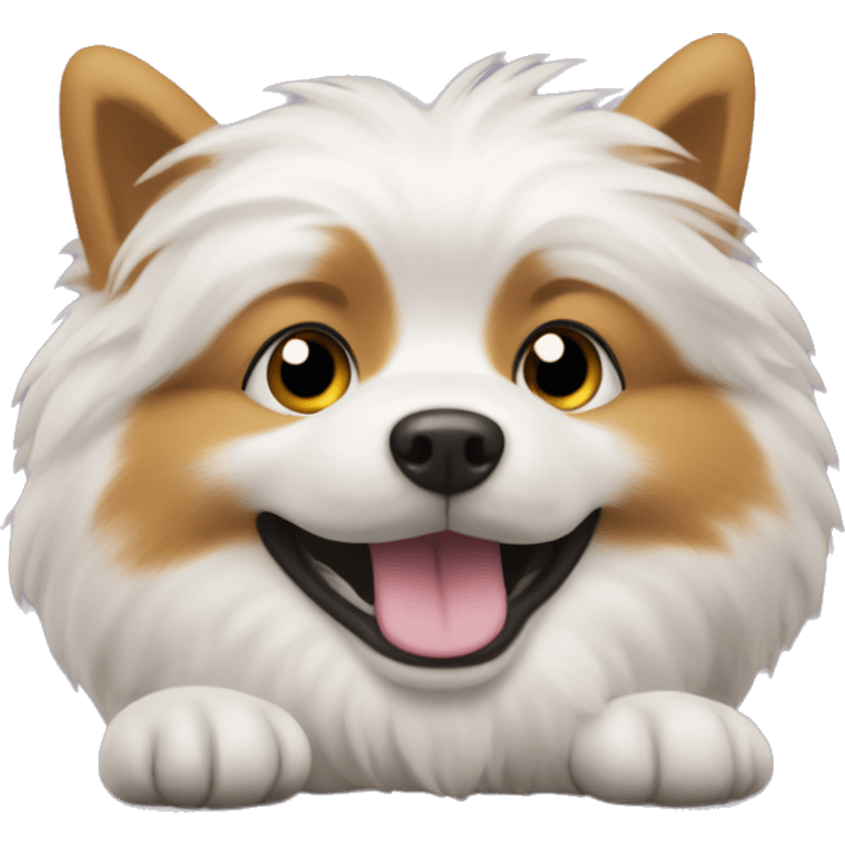 a small spitz lies down and pulls himself up emoji