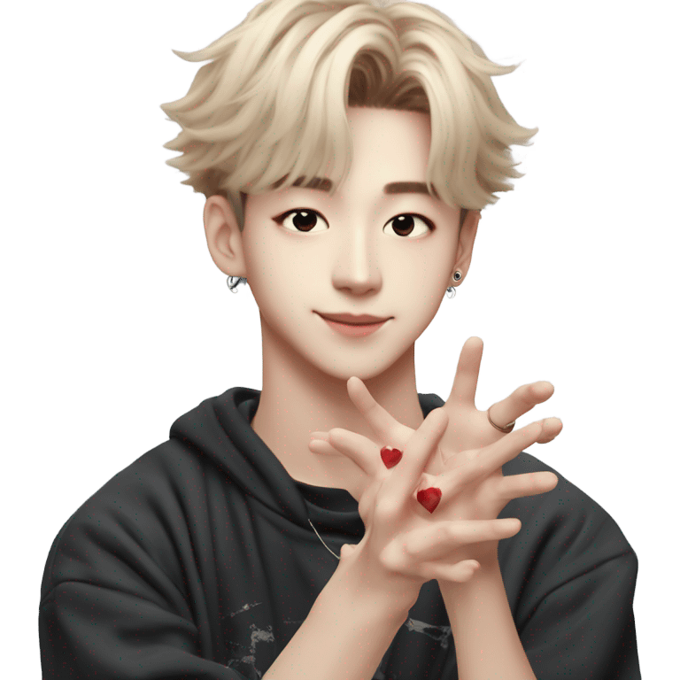 bang chan of stray kids emoji with finger hea emoji