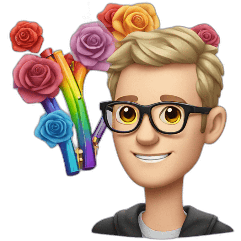 Jonathan Toews wearing glasses as a rainbow musical flute instrument in a symphony with pastel roses emoji