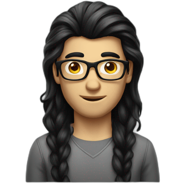 Long black hair man nerd emoji