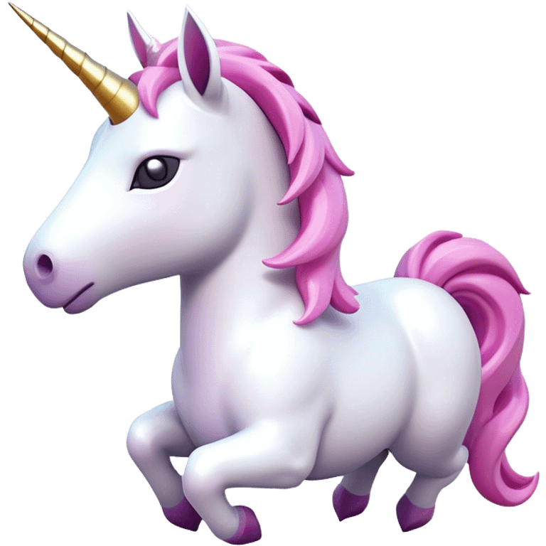 Clash of Clans aesthetic: Cinematic Playful Unicorn Mount Emoji, rendered in a 3D vector-style similar to standard emojis with minimal shading and bold, simplified shapes. A compact, isometric majestic unicorn with a spiraled horn and flowing mane, softly glowing with a magical celestial charm. Simplified yet unmistakably iconic, highly detailed and consistent, glowing with a soft radiant brilliance and high shine. Stylized with a touch of enchanted fantasy and a soft glowing outline, capturing the essence of a mythical mount with a friendly, playful elegance! emoji