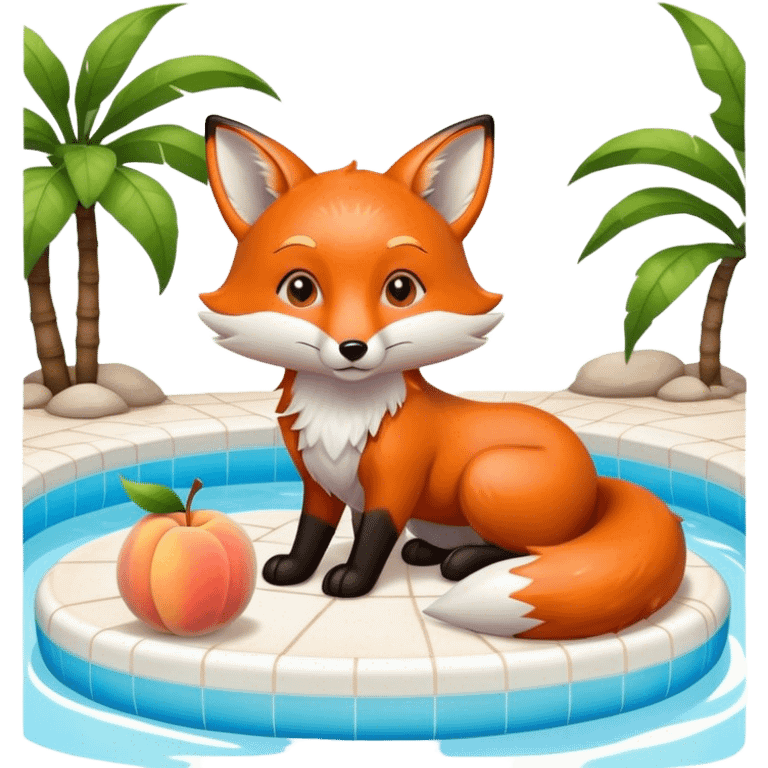 fox on the pool with the peach emoji