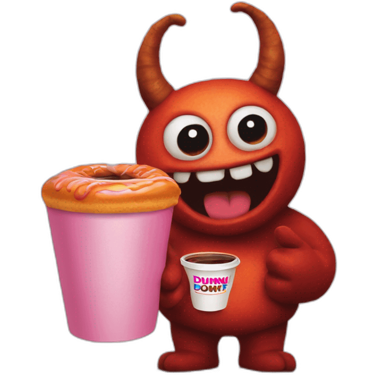 a demon holding a dunkin donuts coffee cup emoji