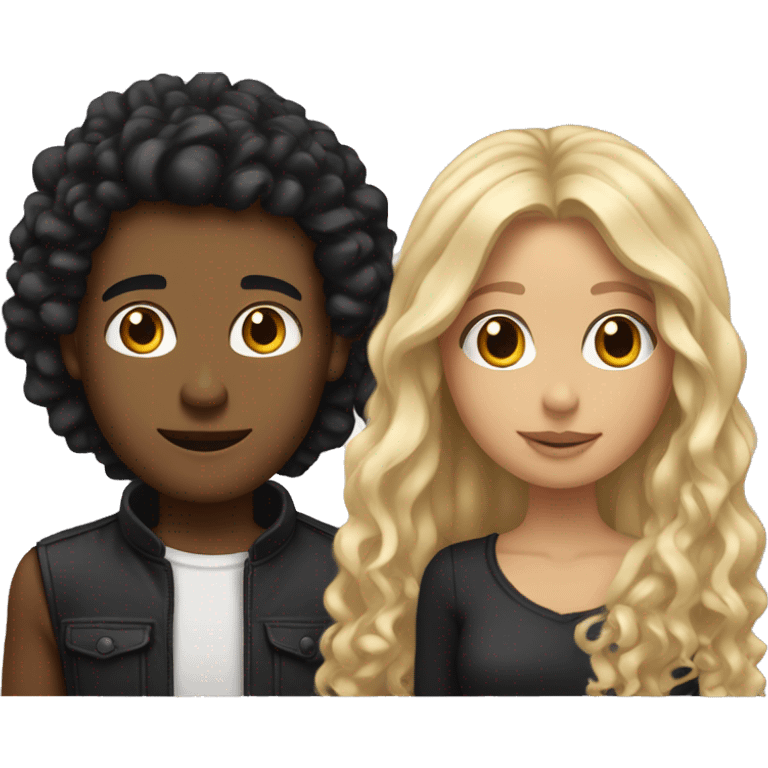 brown girl with long straight black hair next to blonde white man with long curly hair emoji