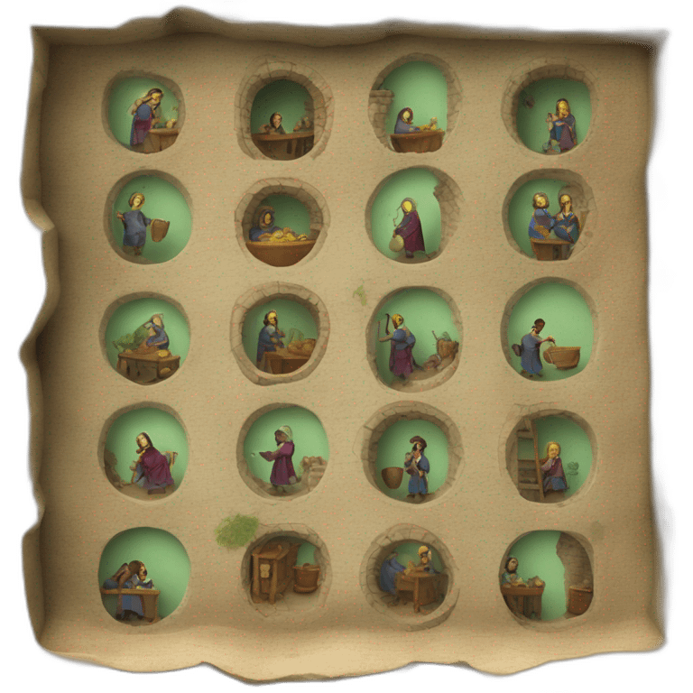 inside of a medieval mint showing different people working emoji