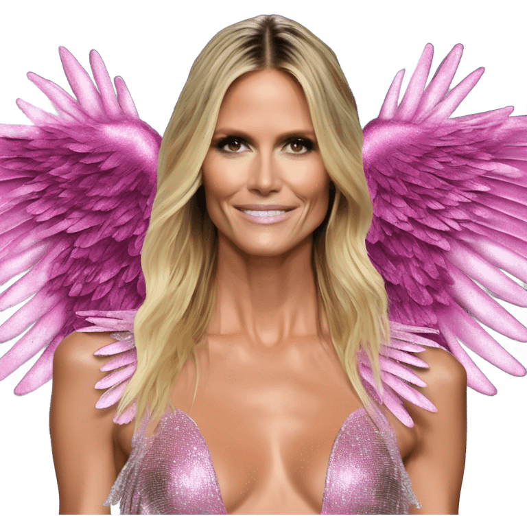 Heidi Klum on a runway victoria secret  angel wings emoji