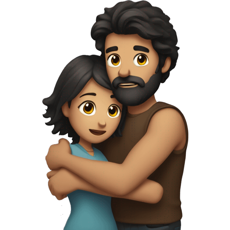 dark haired bearded swarthy guy hugs dark haired girl emoji