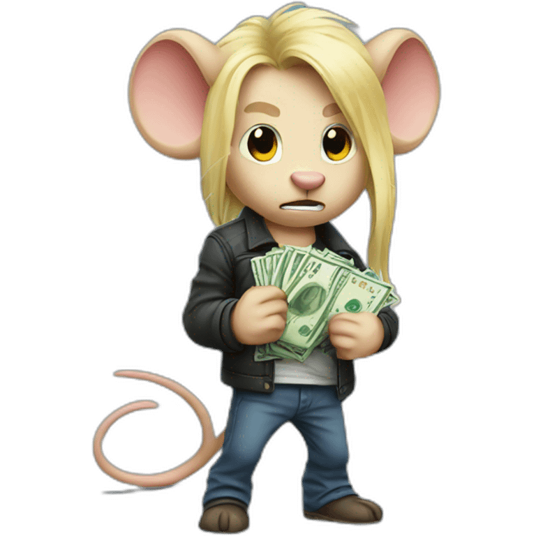 Angry Rat standing up with long blond hair holding money emoji