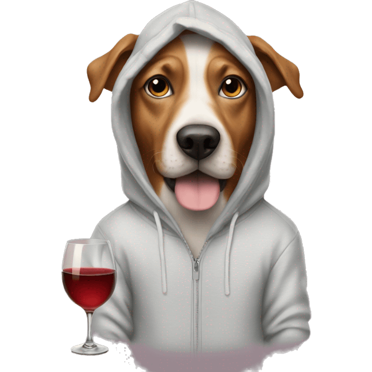 dog with a hoodie and glass of wine emoji