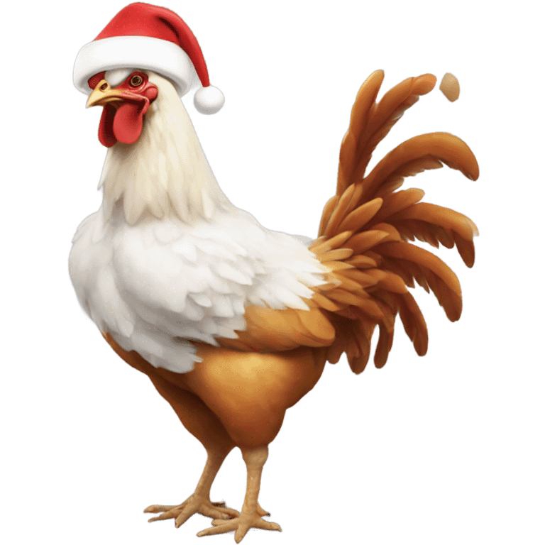 A Christmas chicken eating chicken wings saying merry Christmas  emoji