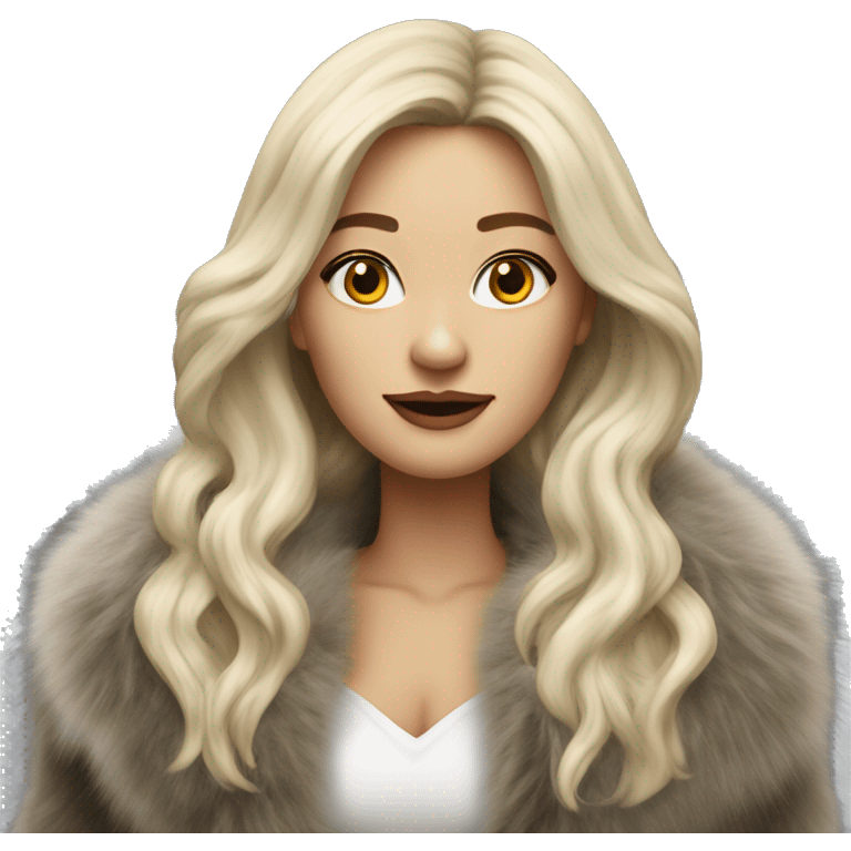 Beautiful realistic long hair Ash blonde mob wife with fur coat emoji