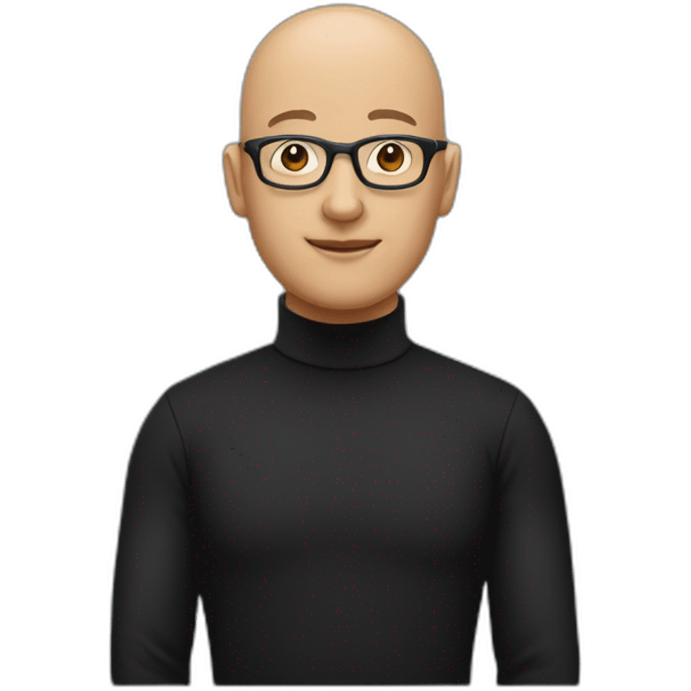 bald individual with an oval-shaped head, dressed in a black turtleneck, and wearing glasses emoji