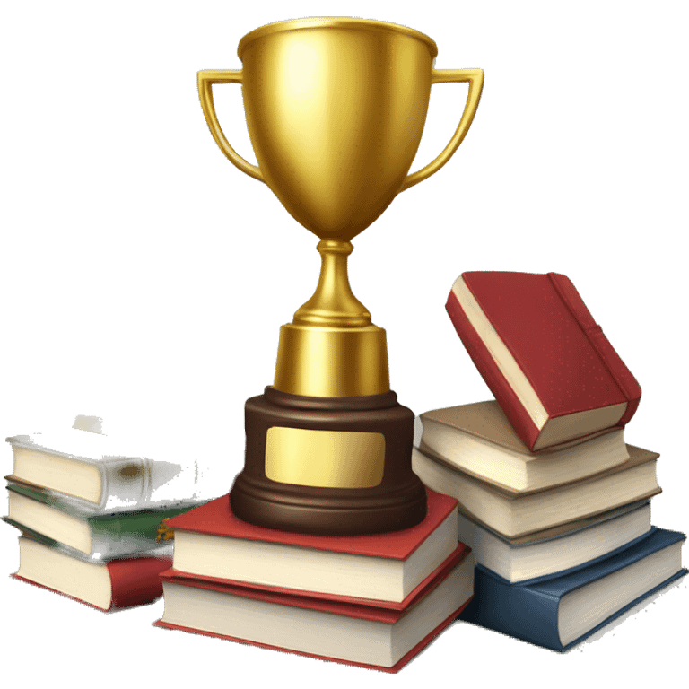 A trophy, a target, and books to signify achievement, focus, and knowledge. emoji